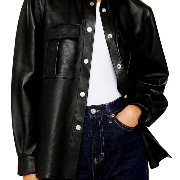 TOPSHOP | Leather Button up shirt jacket - Picture 2 of 8